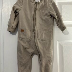 Calvin Klein Taupe One-Piece Zip Footie